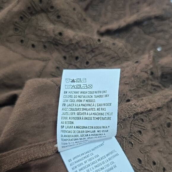 AE Womens Sz M Brown Feminine Square Neck Long-Sleeve Smocked Midriff Tiered Top - Picture 10 of 11